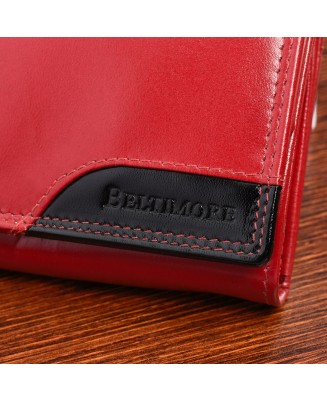 Czerwony skórzany portfel damski, elegancki poziomy portfel RFiD Beltimore 036