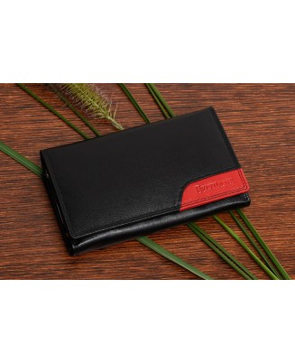 Czarny skórzany portfel damski, poziomy portfel z biglem RFiD Beltimore 038