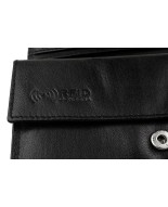 Czarny skórzany portfel damski, poziomy portfel z biglem RFiD Beltimore 038