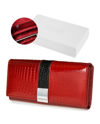 Portfel damski czerwony skórzany RFID pudełko Alessandro G38