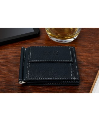 Granatowy portfel męski, mały portfel z wsuwką na banknoty, skórzany portfel RFiD Wild Horse L47