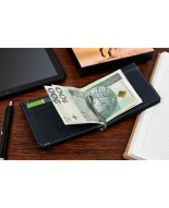 Granatowy portfel męski, mały portfel z wsuwką na banknoty, skórzany portfel RFiD Wild Horse L47