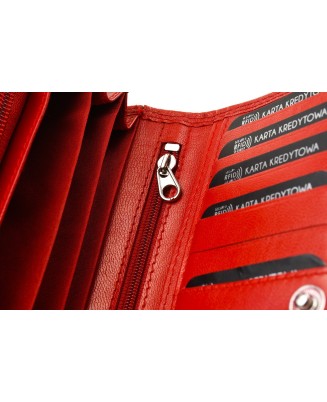 Damski skórzany portfel duży poziomy na suwak RFiD czerwony BELTIMORE 042