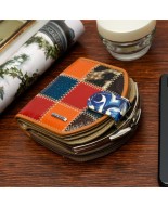 Kolorowy patchwork portfel skórzany, mały portfelik damski z biglem Julia Rosso M99