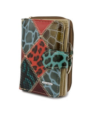 Patchwork portfel damski, skórzany portfel w romby, portfel w łatki Julia Rosso M98