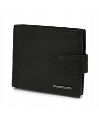 Czarny skórzany portfel męski, pionowy portfel RFiD z zapinką Beltimore P92
