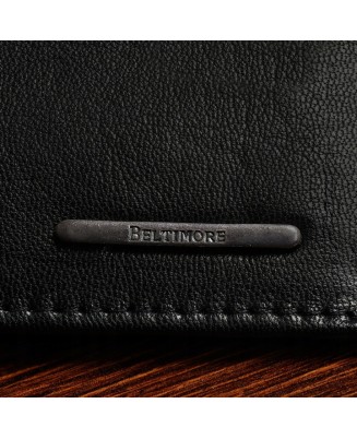Czarny skórzany portfel męski, pionowy portfel RFiD z zapinką Beltimore P92