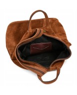 Koniakowy plecak zamszowy, skórzany plecaczek damski, włoski plecak Vera Pelle T53