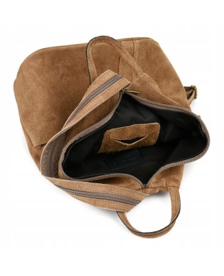 Taupe plecak zamszowy, skórzany plecaczek damski, włoski plecak Vera Pelle T53
