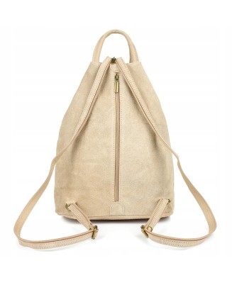 Beżowy plecak zamszowy, skórzany plecaczek damski, włoski plecak Vera Pelle T53