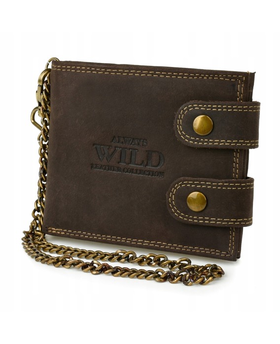 Brązowy portfel vintage, portfel męski ze skóry, portfel skórzany z łańcuchem RFiD Z49