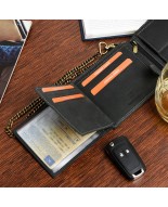 Czarny skórzany portfel męski, poziomy portfel z łańcuszkiem vintage WILD Z48