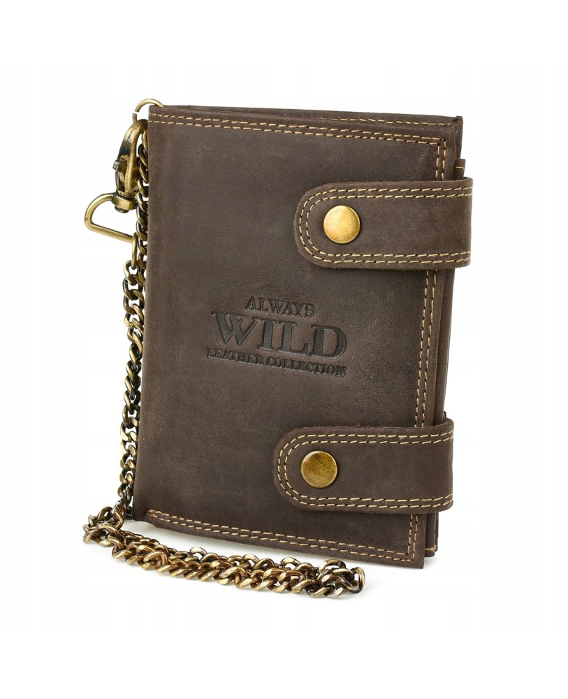 Brązowy portfel męski, skórzany portfel z łańcuchem, portfel RFiD Z47