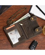 Brązowy portfel męski, skórzany portfel z łańcuchem, portfel RFiD Z47