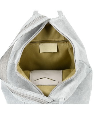 Siwy plecak zamszowy, skórzany plecaczek damski, włoski plecak Vera Pelle T53