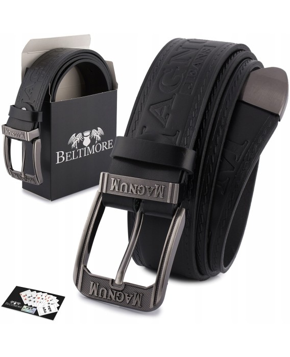 Pasek męski skórzany premium szeroki 4cm klasyczny czarny Beltimore Jeans E04