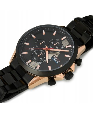 Zegarek męski bransoleta czarna Pacific zestaw Z62