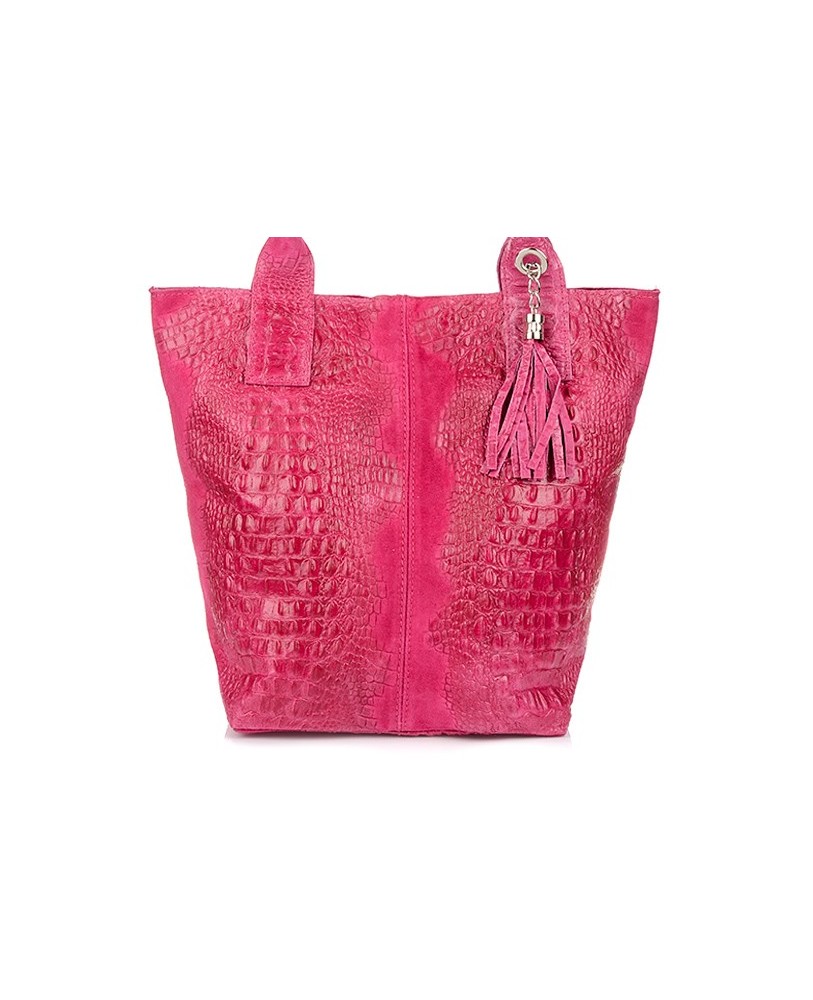 Fuksjowa torebka shopper, duża skórzana torba damska, worek CROCO L94