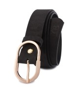 Skórzany pasek damski do spodni sukienki czarny skóra nat. zamszowa 3 cm Beltimore E50