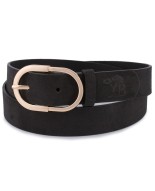 Skórzany pasek damski do spodni sukienki czarny skóra nat. zamszowa 3 cm Beltimore E50