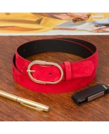 Skórzany pasek damski do spodni sukienki czerwony skóra nat. zamszowa 3 cm Beltimore E51