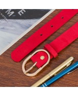 Skórzany pasek damski do spodni sukienki czerwony skóra nat. zamszowa 3 cm Beltimore E51