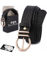 Skórzany pasek damski do spodni sukienki skóra croco czarna 3 cm Beltimore E55