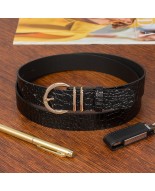 Skórzany pasek damski do spodni sukienki skóra croco czarna 3 cm Beltimore E55
