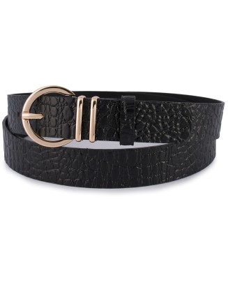 Skórzany pasek damski do spodni sukienki skóra croco czarna 3 cm Beltimore E55