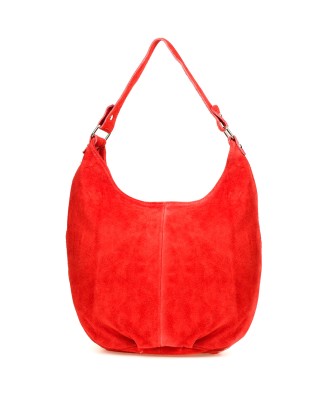 Czerwona torebka damska, zamszowa torebka worek A4, skórzana torba Vera Pelle K50