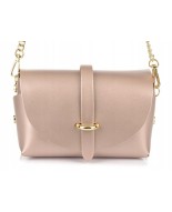 Perłowo-różowa kopertówka, mała torebka wizytowa na łańcuszku, elegancka torebka damska włoska Vera Pelle P45