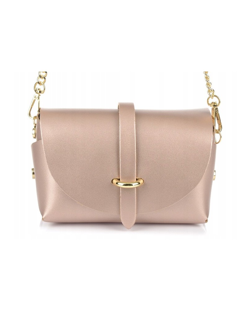 Perłowo-różowa kopertówka, mała torebka wizytowa na łańcuszku, elegancka torebka damska włoska Vera Pelle P45