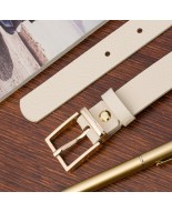 Skórzany pasek damski do spodni sukienki beżowa skóra nat 2,5 cm Beltimore O09